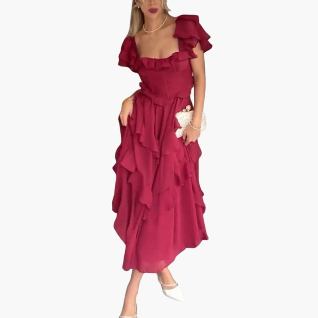 Midi Dress for Women with Ruffles and Open Back