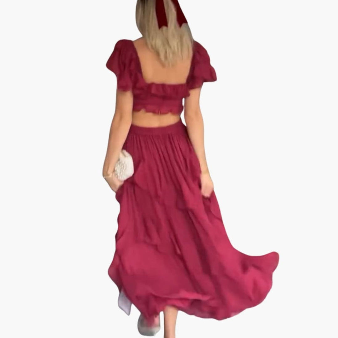 Midi Dress for Women with Ruffles and Open Back