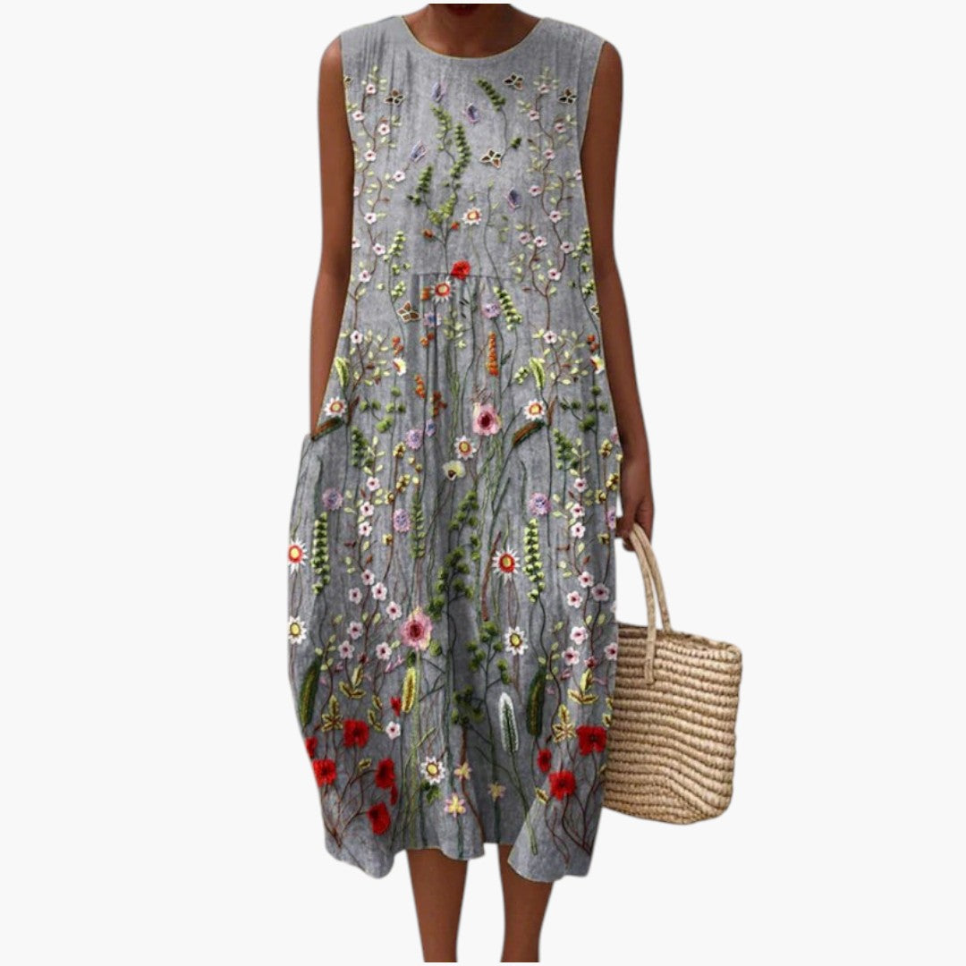 Robe Midi Femme avec Coupe Sans Manches et Surface Légère