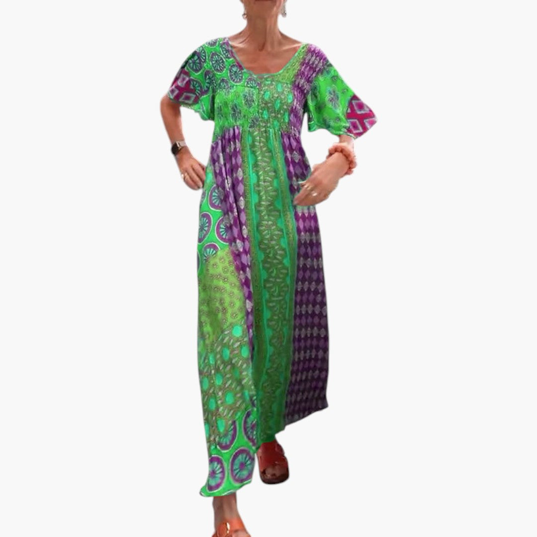 Robe Midi Femme avec Encolure Ronde et Motif Paisley