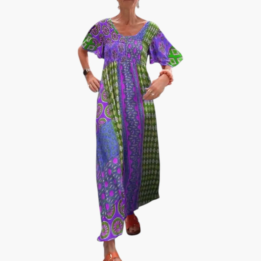 Robe Midi Femme avec Encolure Ronde et Motif Paisley