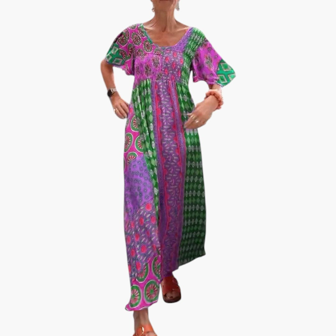 Robe Midi Femme avec Encolure Ronde et Motif Paisley