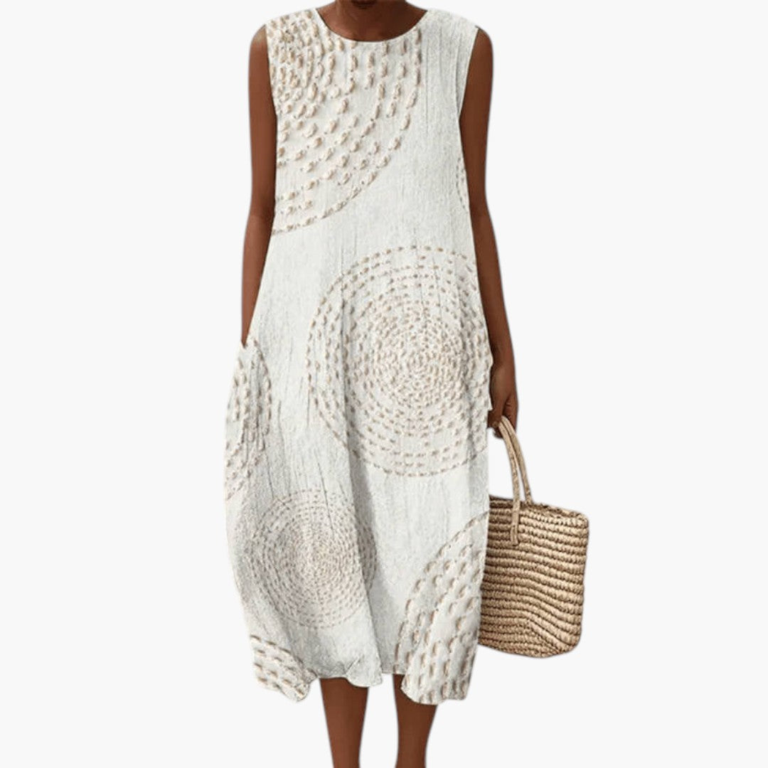 Robe Midi Femme avec Encolure Ronde et Poches