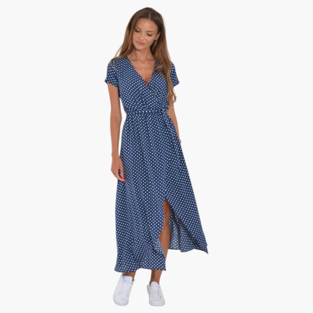 Abito Midi Donna con Stampa e Scollo a V