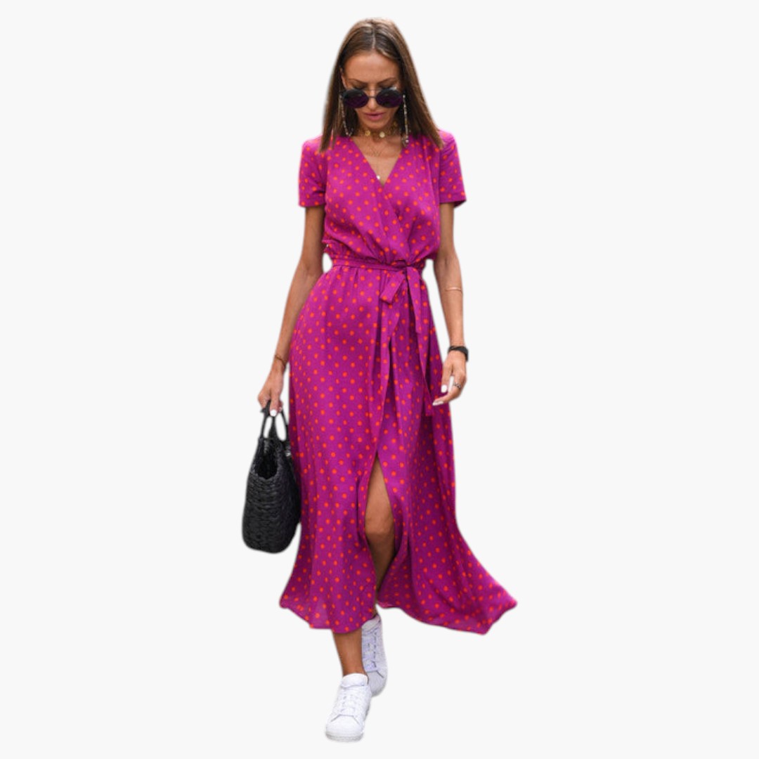 Abito Midi Donna con Stampa e Scollo a V