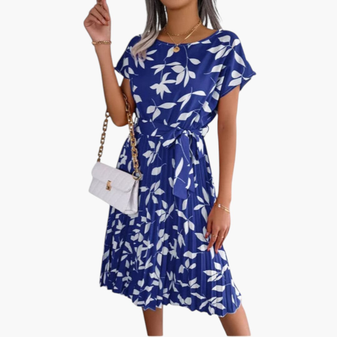 Robe Midi Femme avec Manches Courtes et Taille à Nouer