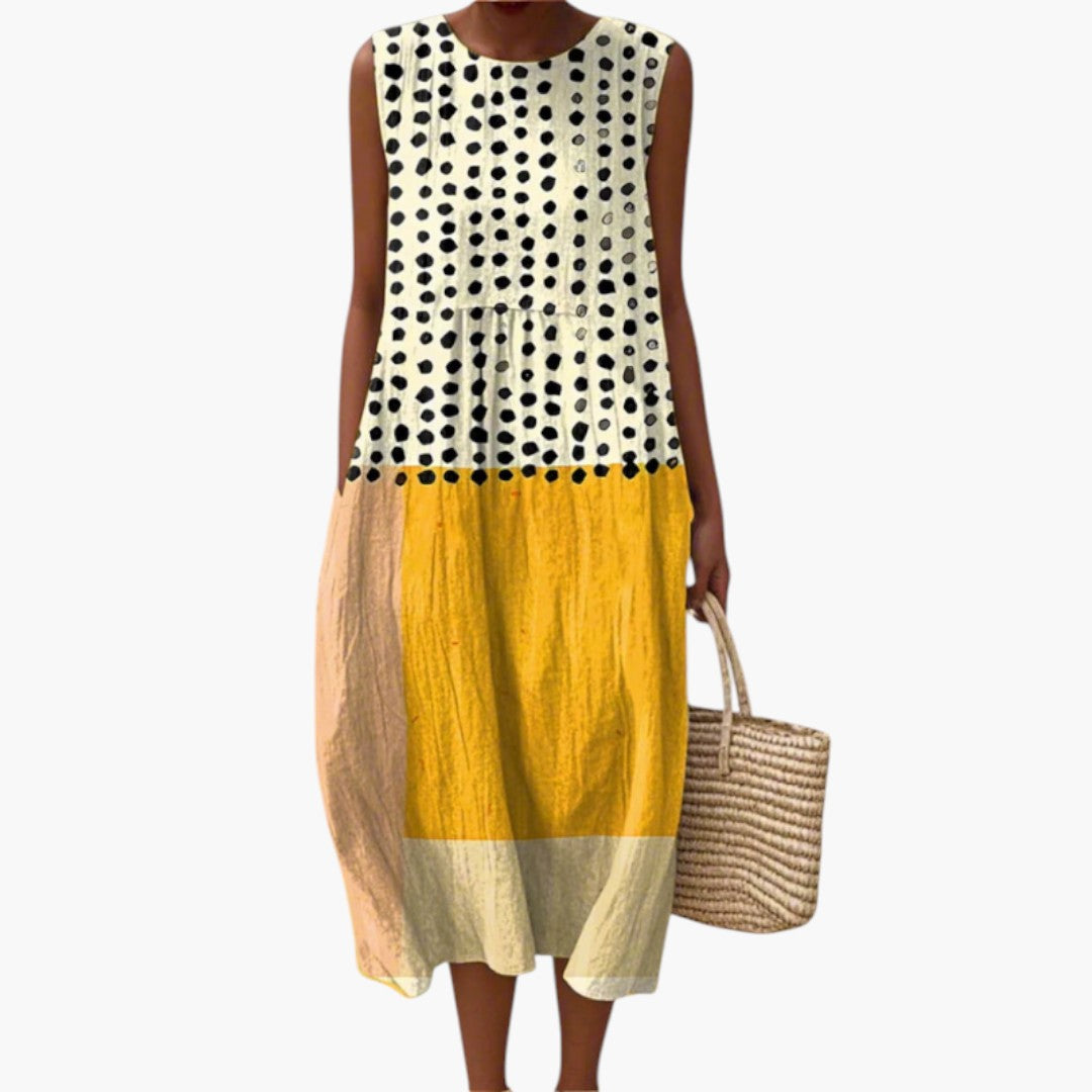 Robe Midi Femme avec Motif à Pois et Coupe Sans Manches