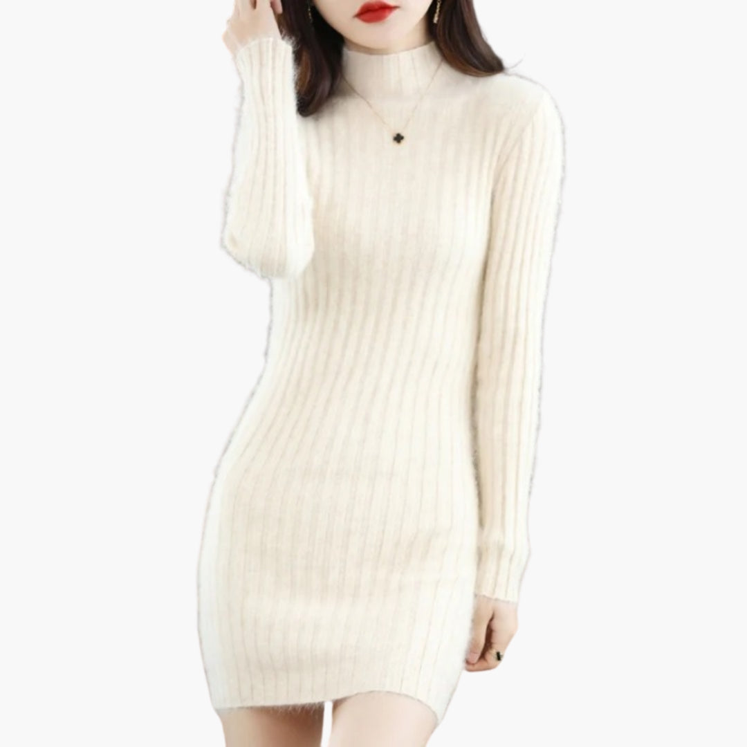 Vestito corto da donna a coste con maniche lunghe