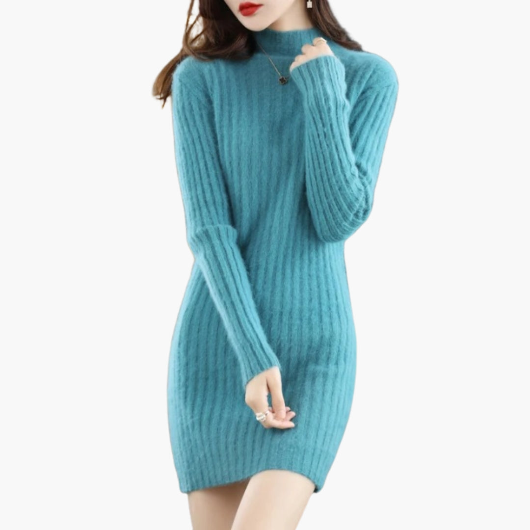 Vestito corto da donna a coste con maniche lunghe