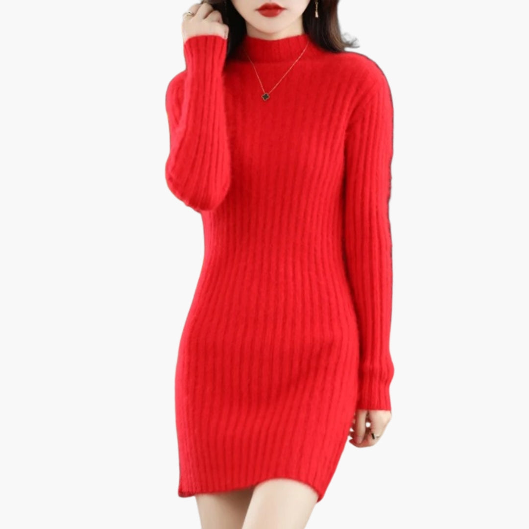 Vestito corto da donna a coste con maniche lunghe