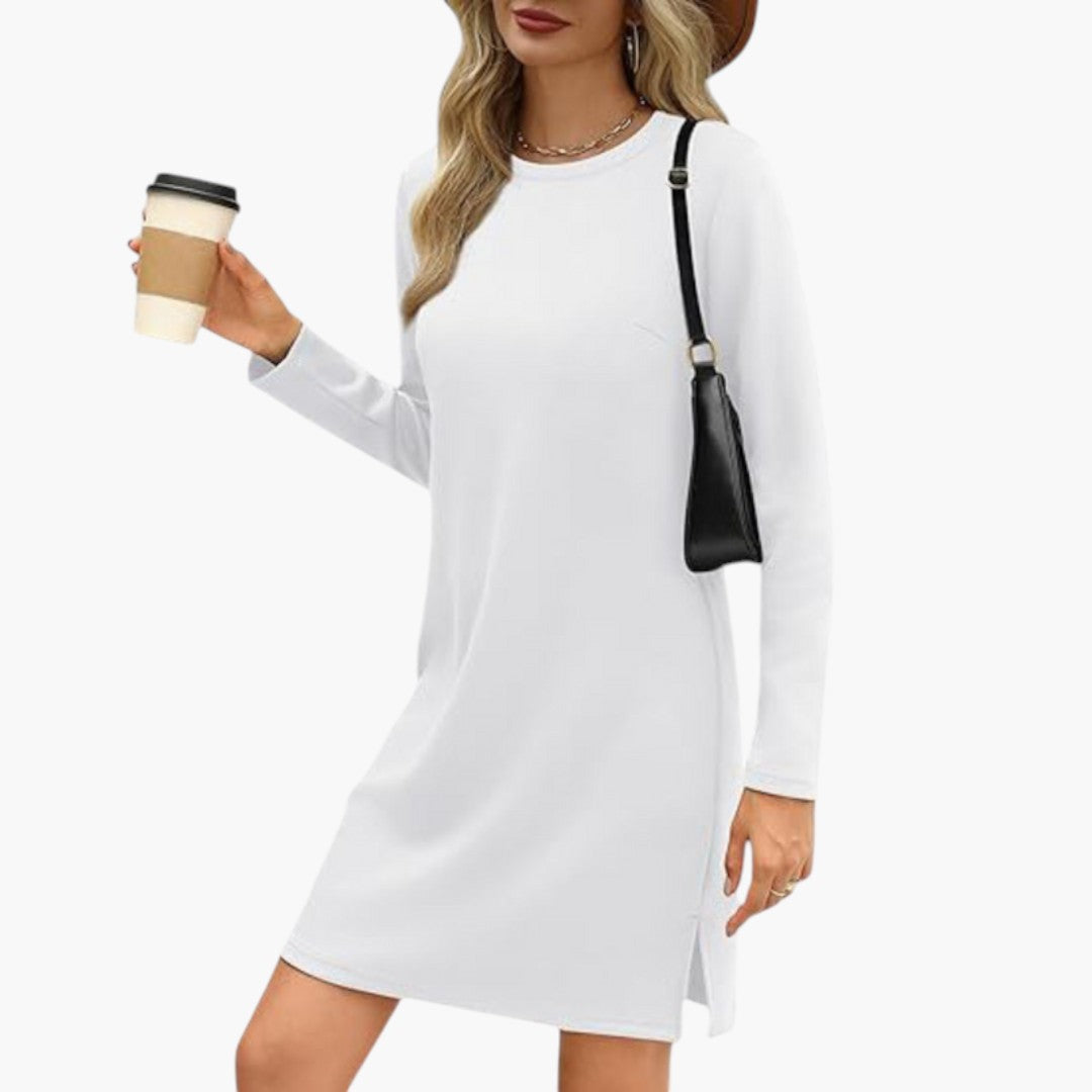 Abito Mini Donna con Collo Tondo e Maniche Lunghe