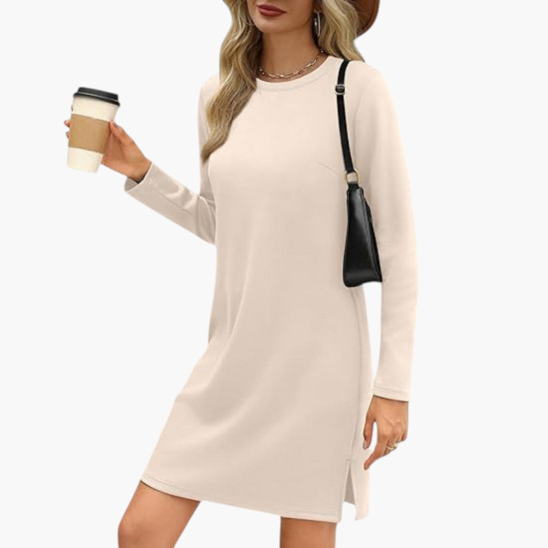Abito Mini Donna con Collo Tondo e Maniche Lunghe