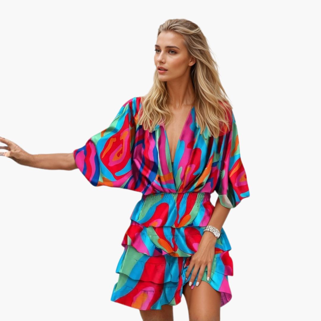 Abito Mini Donna con Collo a Camicia e Vita Elastica