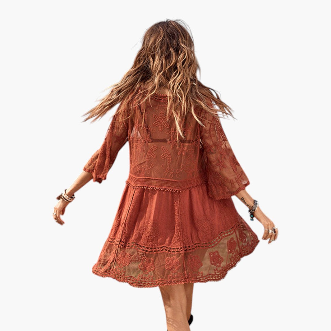 Women's Mini Dress with Lace and Loose Fit