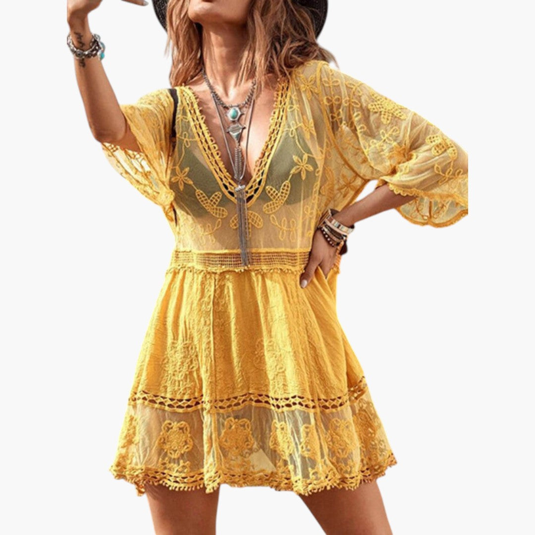 Women's Mini Dress with Lace and Loose Fit