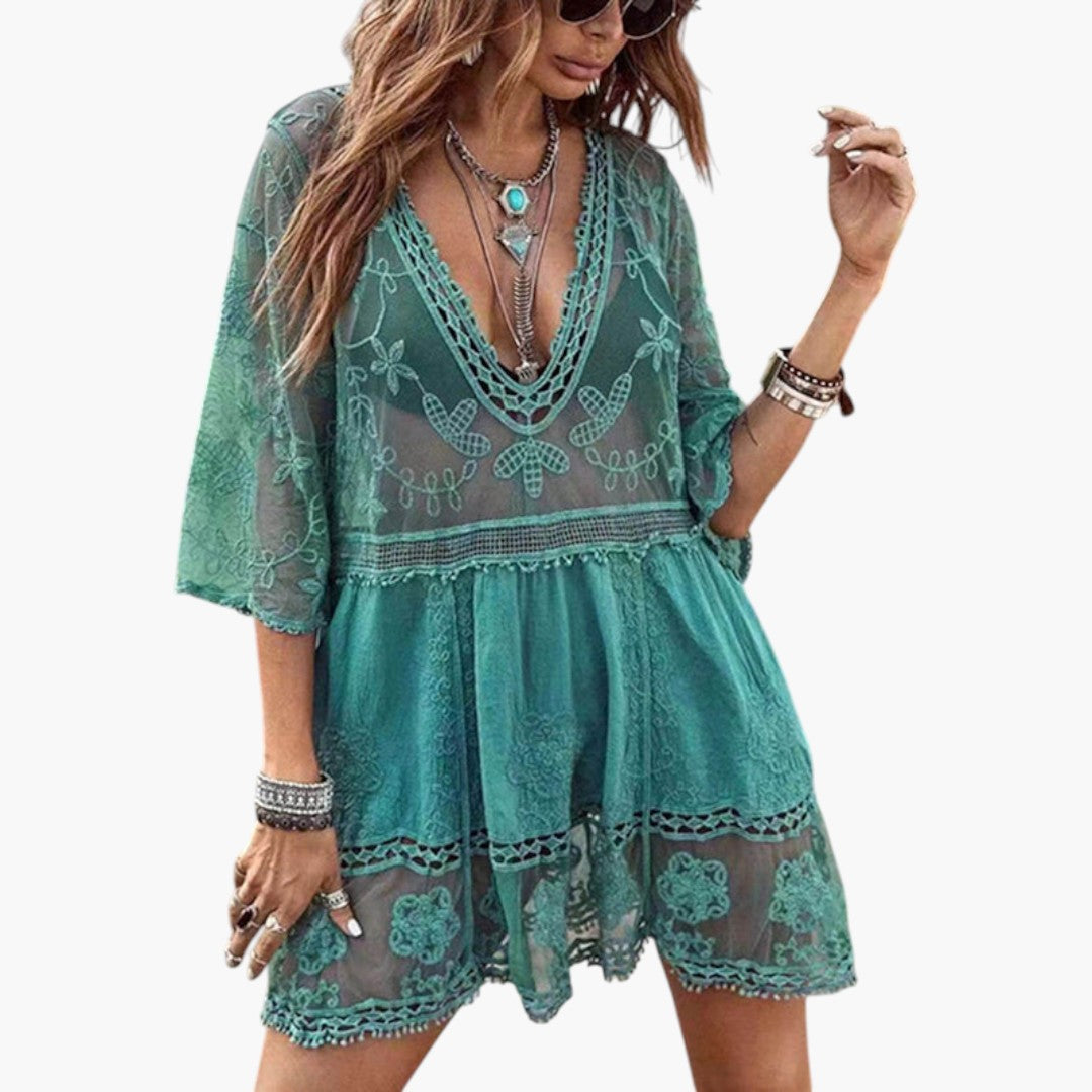 Women's Mini Dress with Lace and Loose Fit