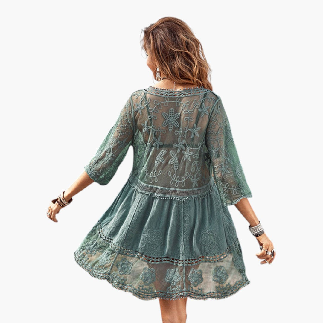 Women's Mini Dress with Lace and Loose Fit