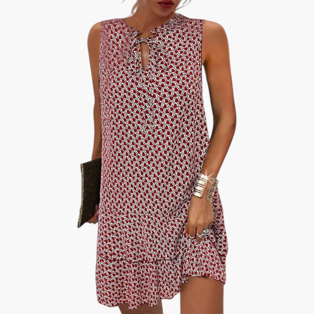 Vestido Mini Feminino sem Mangas com Estampa Abstrata