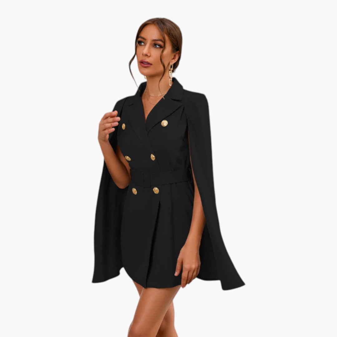Mini women's jacket dress with cape and belt