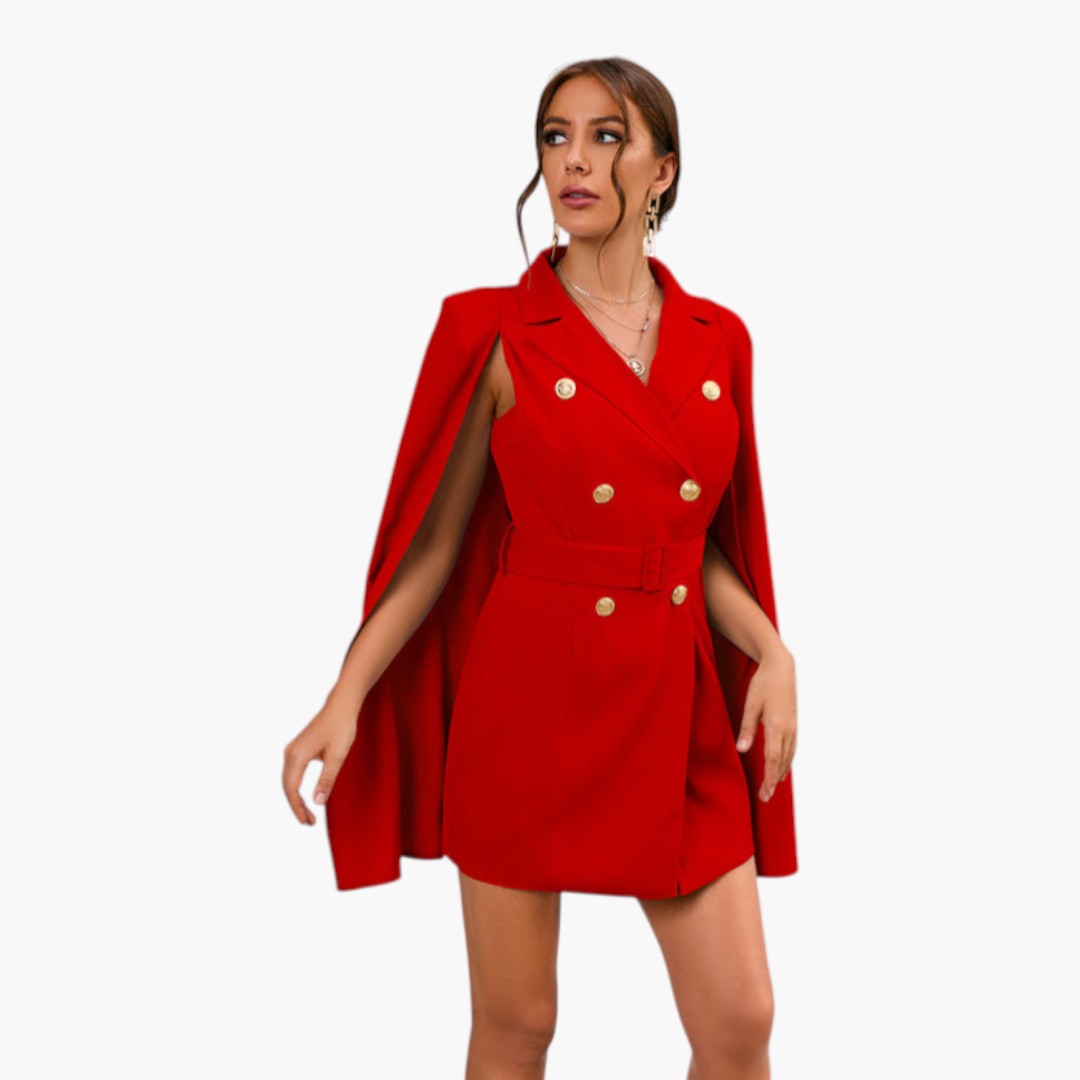 Mini women's jacket dress with cape and belt