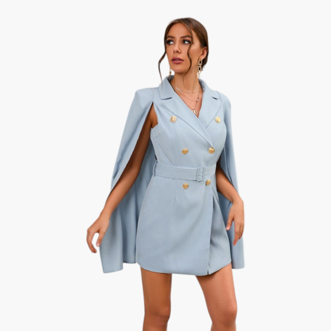 Mini women's jacket dress with cape and belt