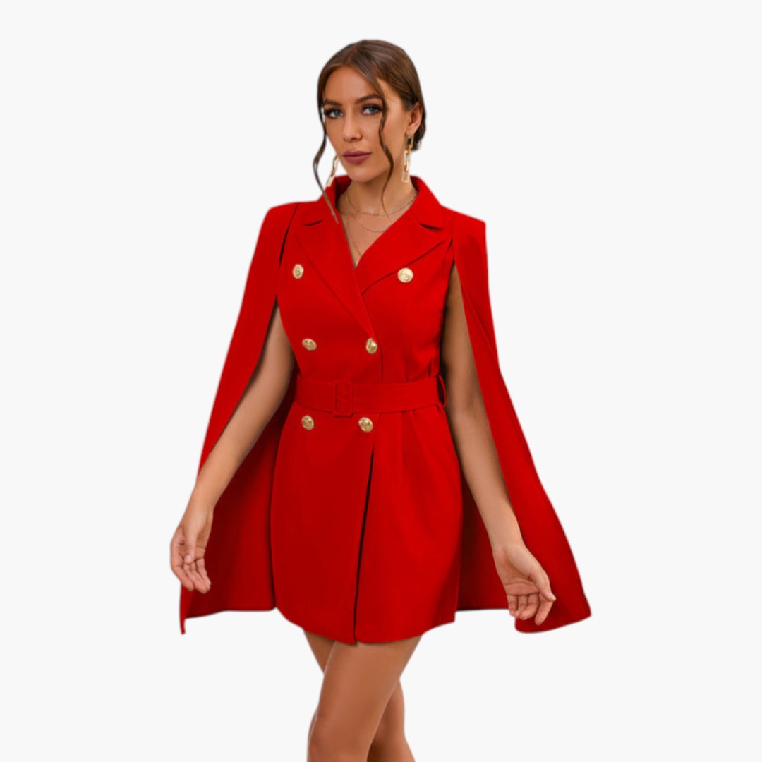 Mini women's jacket dress with cape and belt