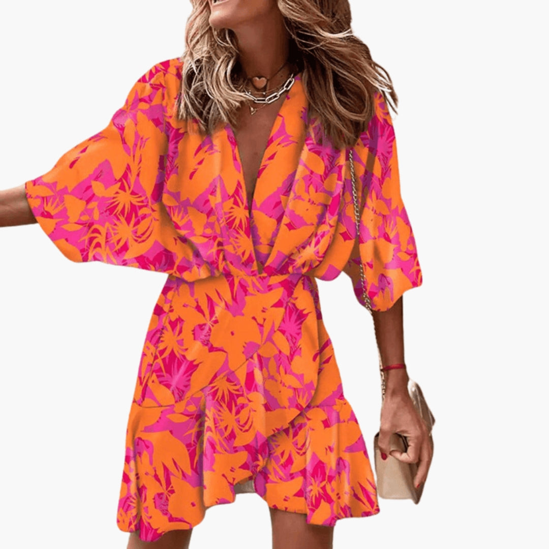 Robe courte femme col V avec manches chauve souris