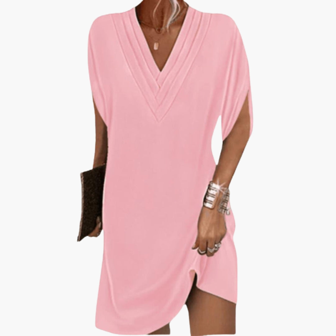 Robe courte femme col V avec ourlet drapé