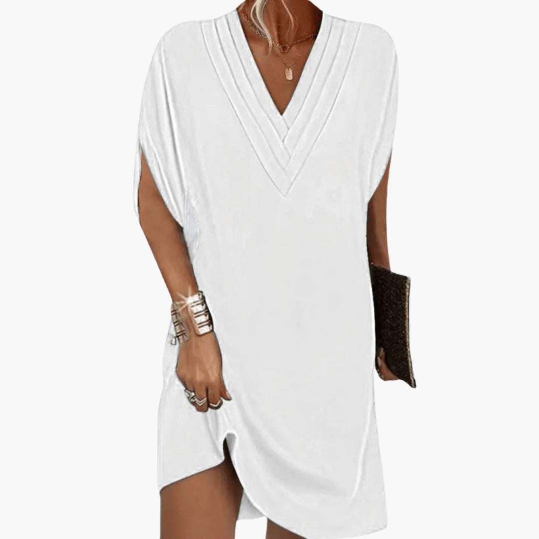 Robe courte femme col V avec ourlet drapé