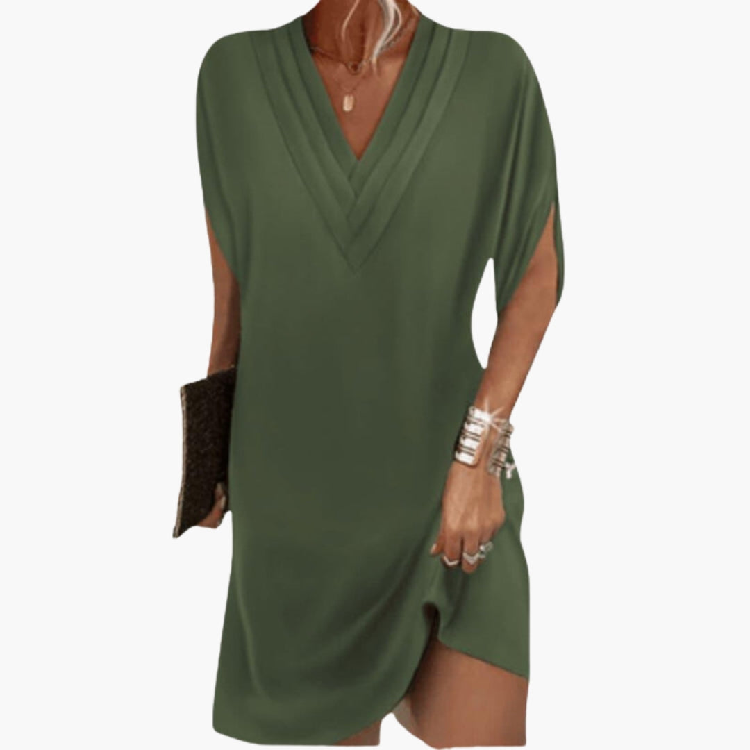Robe courte femme col V avec ourlet drapé
