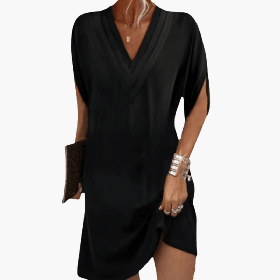 Robe courte femme col V avec ourlet drapé