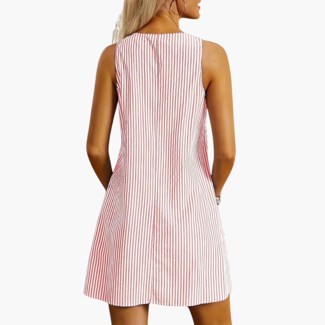 Robe courte femme sans manches a poches plaquées
