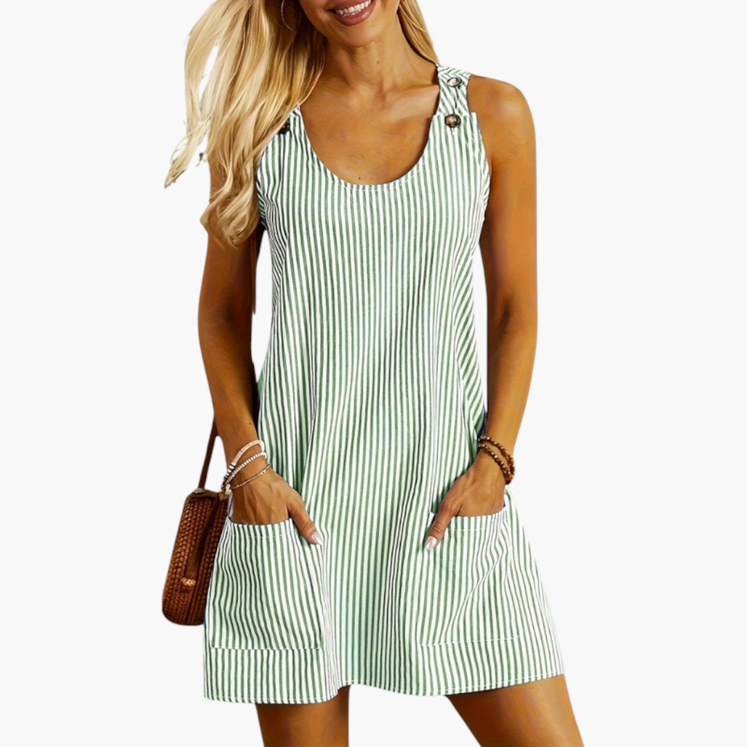 Robe courte femme sans manches a poches plaquées
