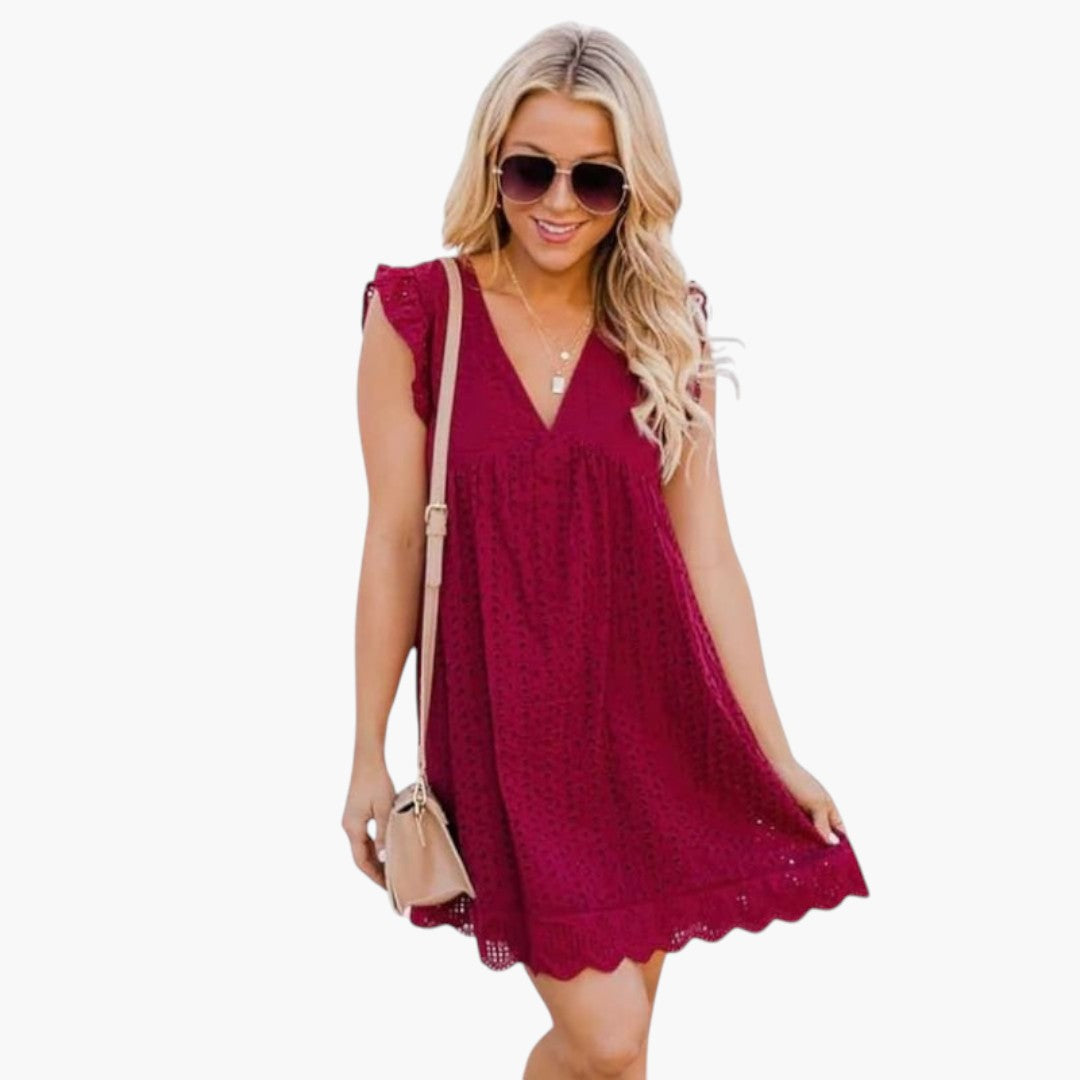 Vestito corto donna senza maniche con scollo a V e tasche laterali