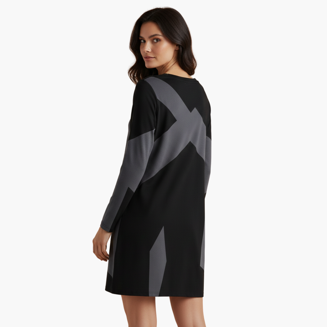 Robe curta para mulher com decote em V e padrão geométrico