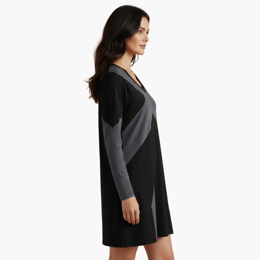 Robe curta para mulher com decote em V e padrão geométrico