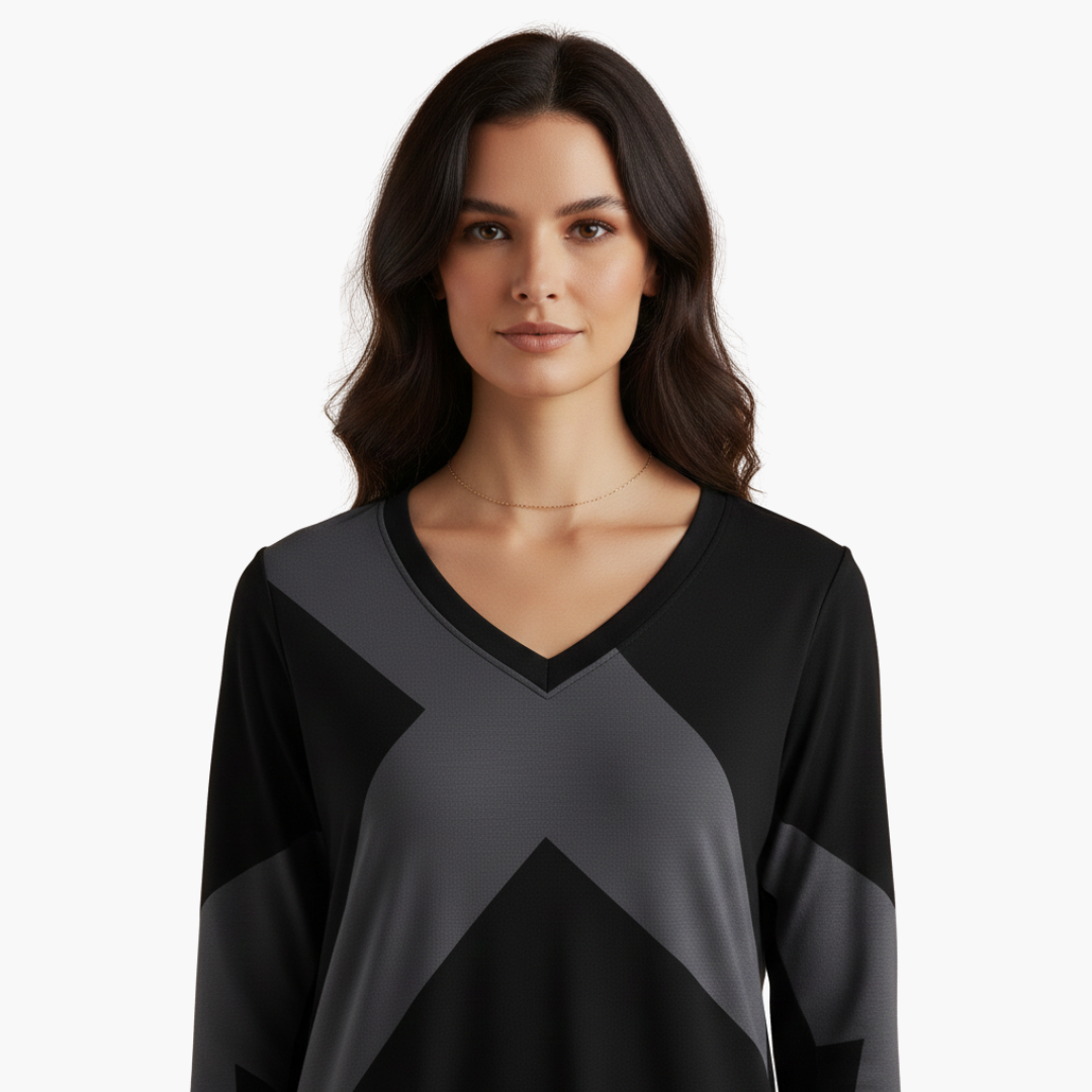 Robe curta para mulher com decote em V e padrão geométrico