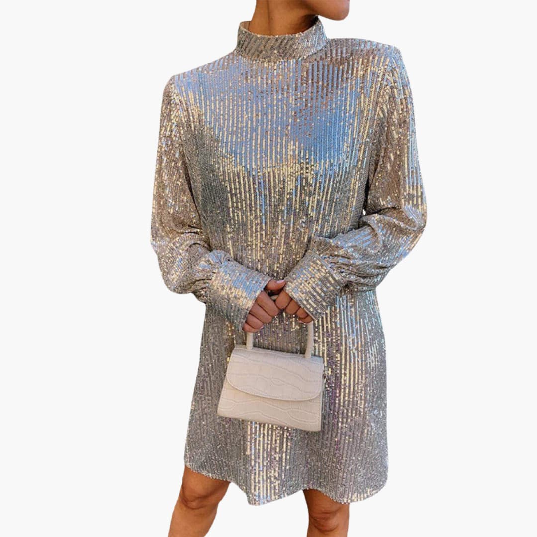 Robe courte pour femme avec col montant et surface à sequins