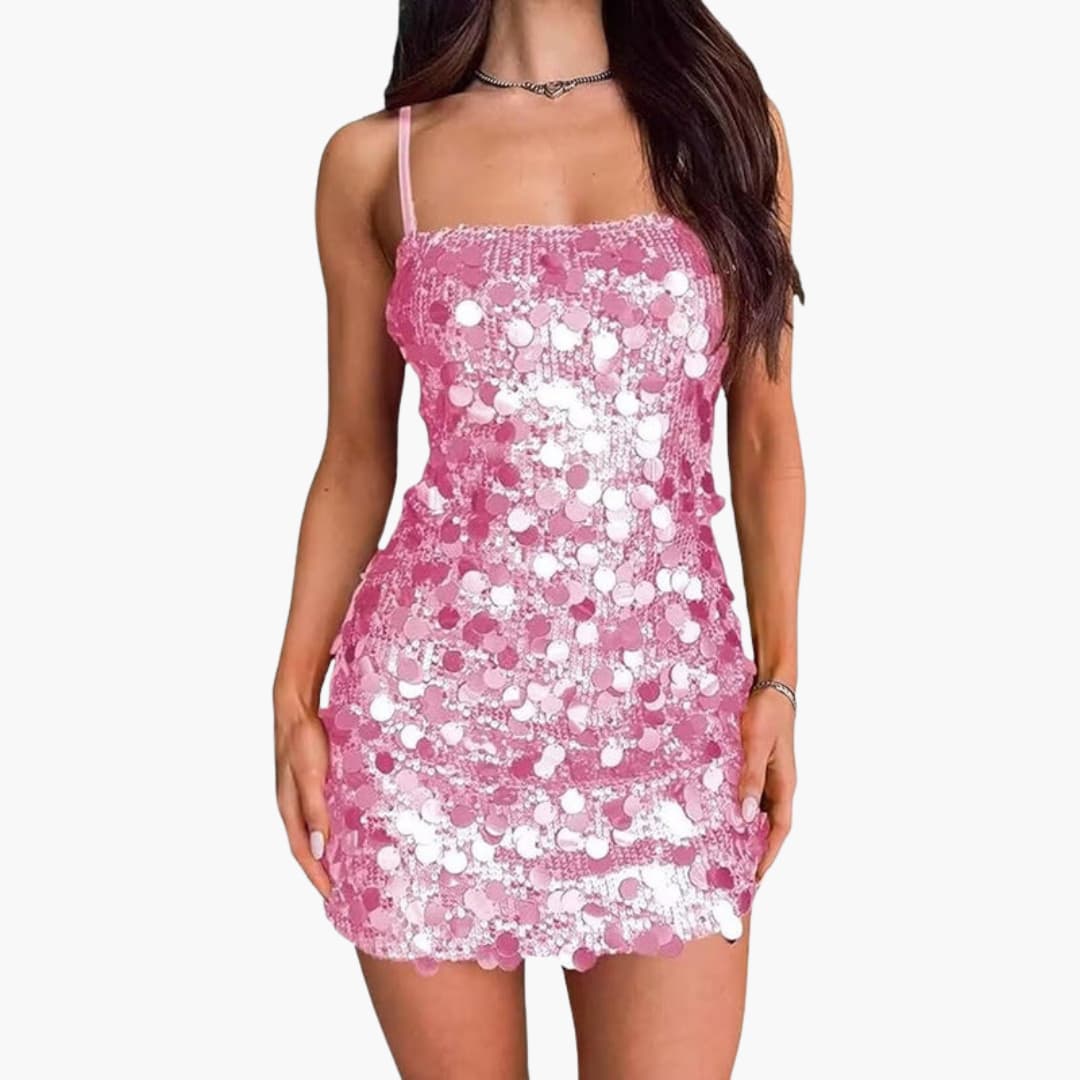 Short dress for women with spiral pattern and thin straps