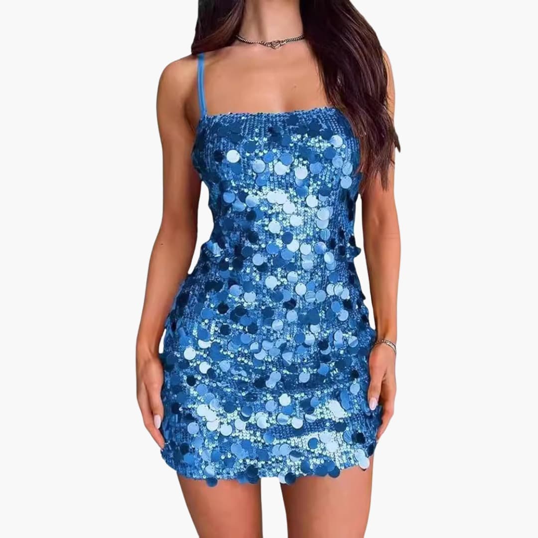 Short dress for women with spiral pattern and thin straps