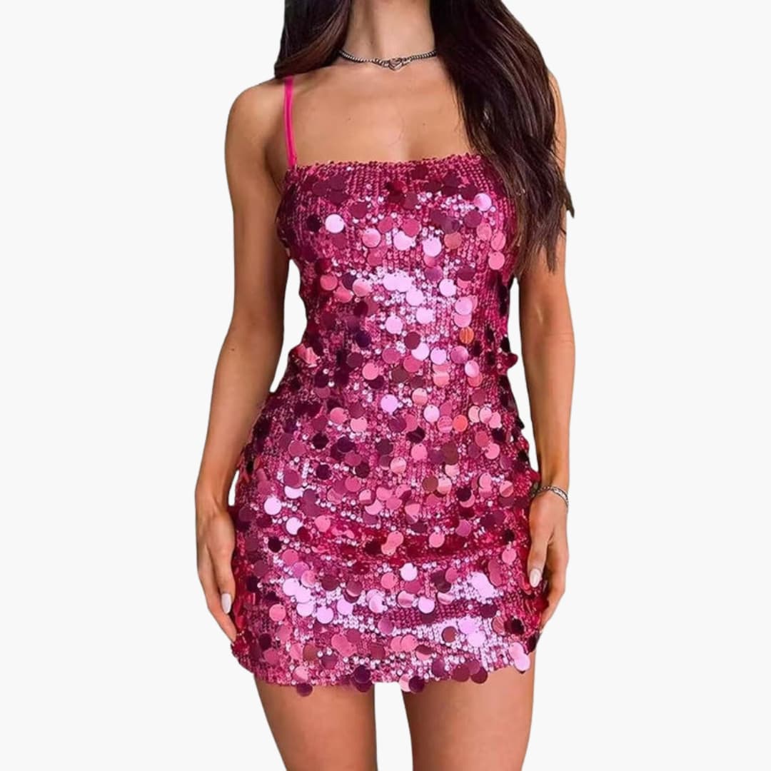 Short dress for women with spiral pattern and thin straps