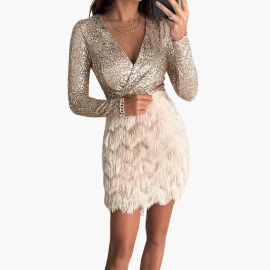 Robe de Soirée Courte Femme avec Paillettes Jupe