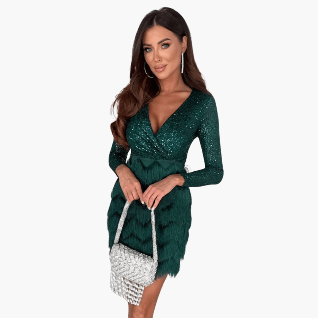 Robe de Soirée Courte Femme avec Paillettes Jupe
