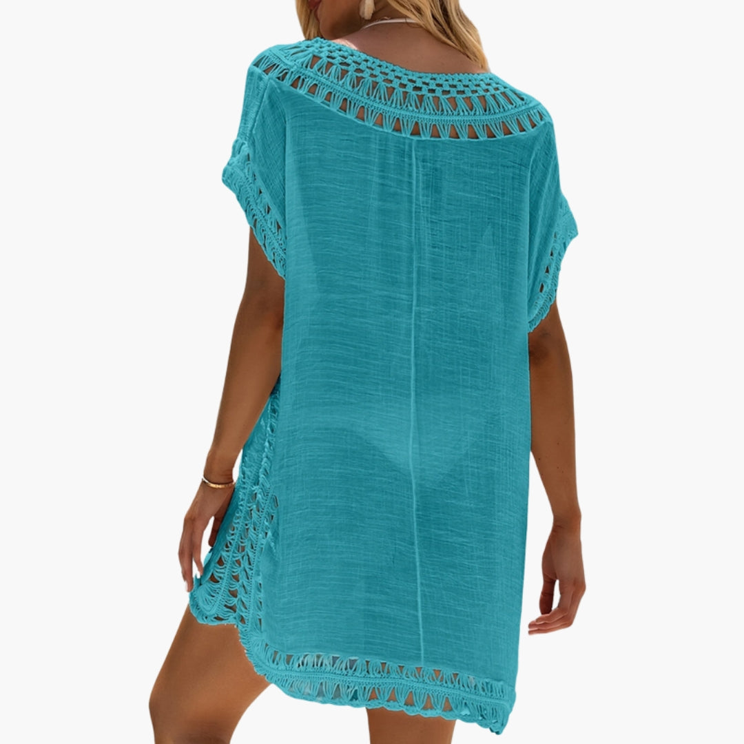 Abito da spiaggia donna con scollo a V e bordo in crochet