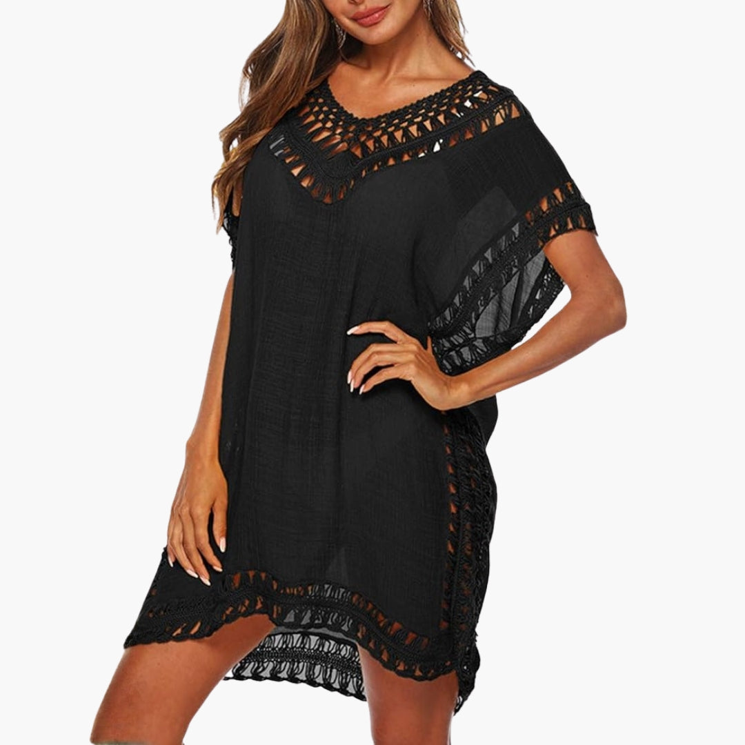 Abito da spiaggia donna con scollo a V e bordo in crochet