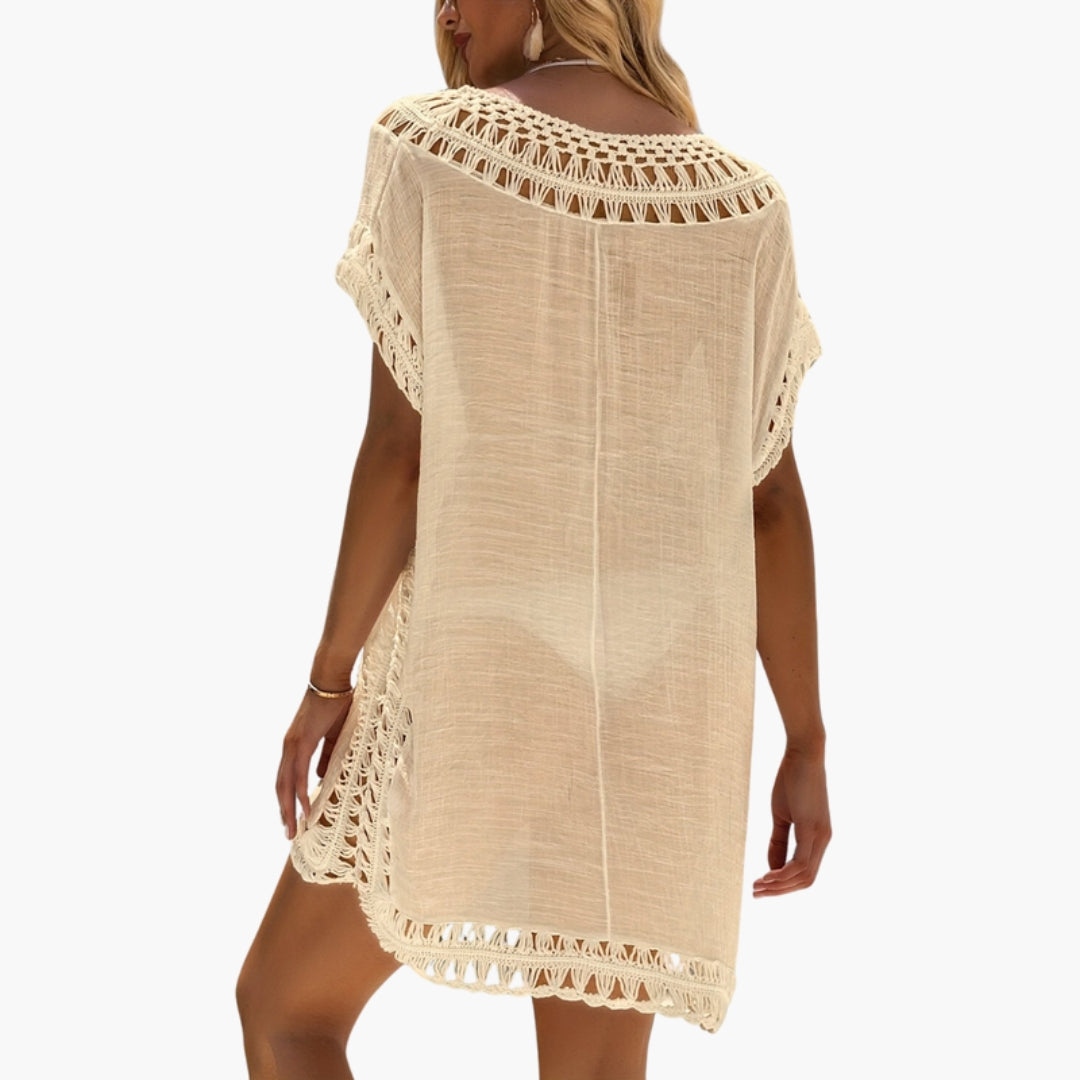 Abito da spiaggia donna con scollo a V e bordo in crochet