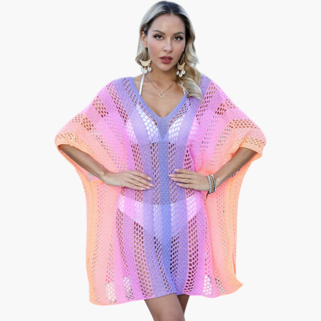 Abito da spiaggia donna con scollo a V e maglia traforata