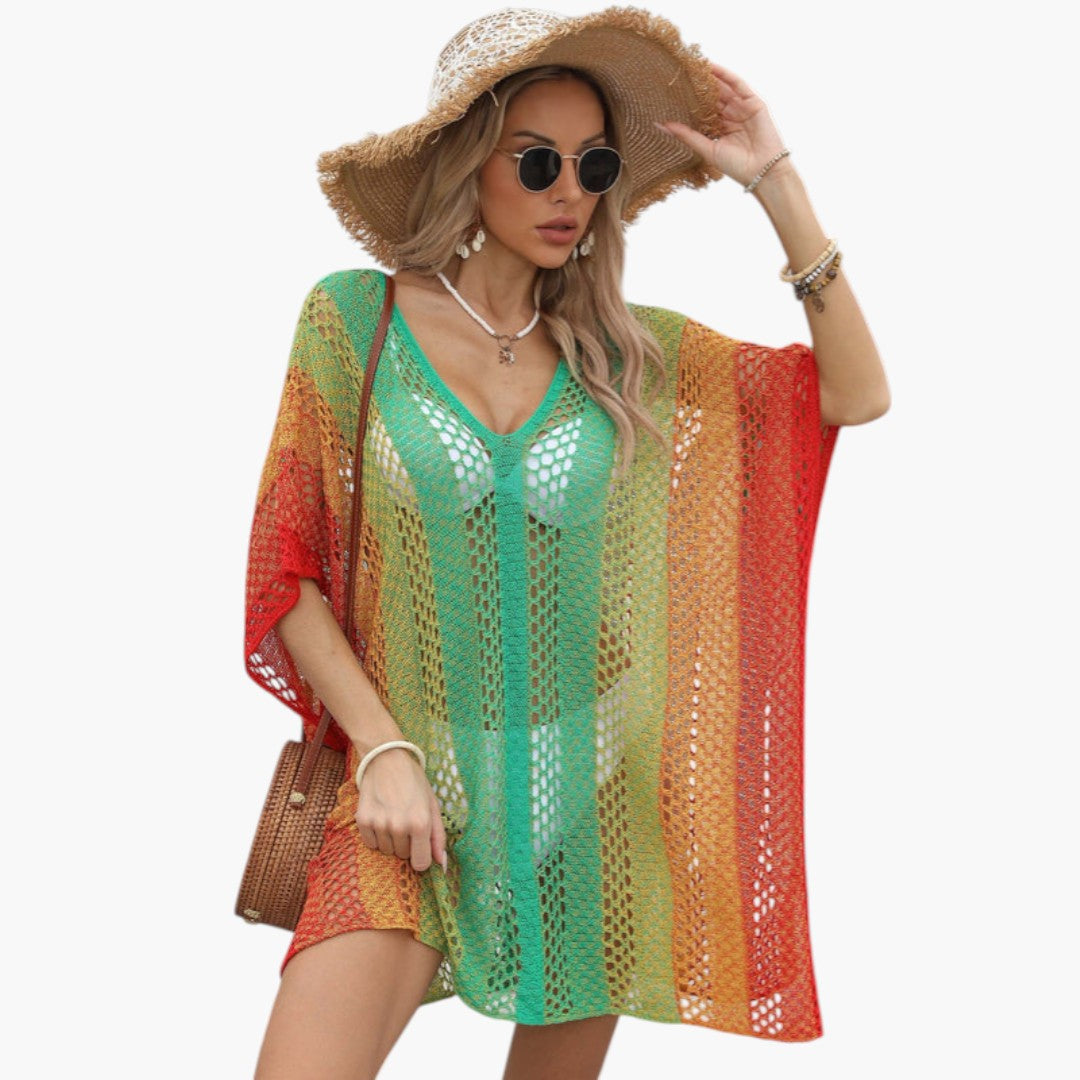 Abito da spiaggia donna con scollo a V e maglia traforata