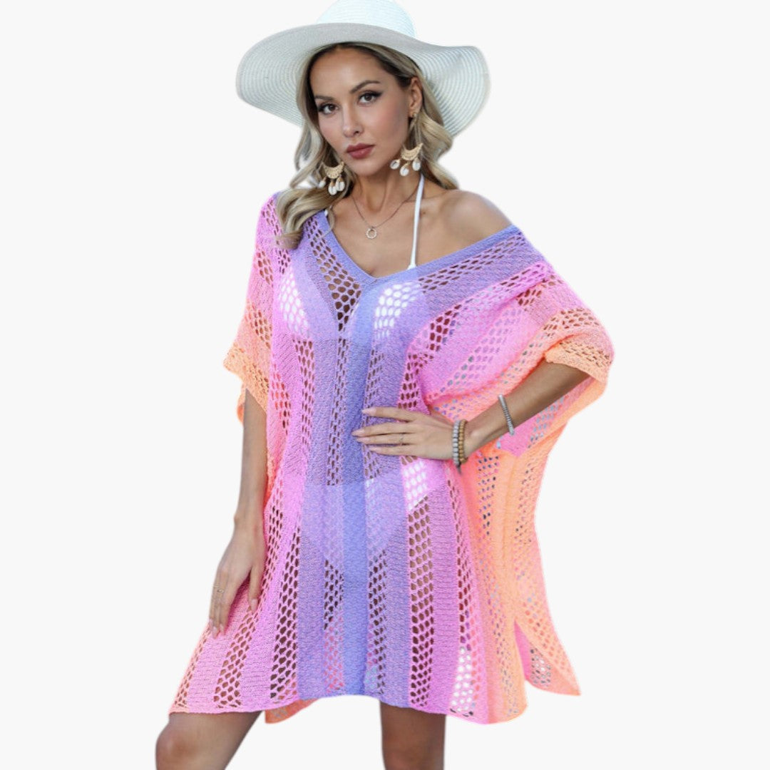 Abito da spiaggia donna con scollo a V e maglia traforata