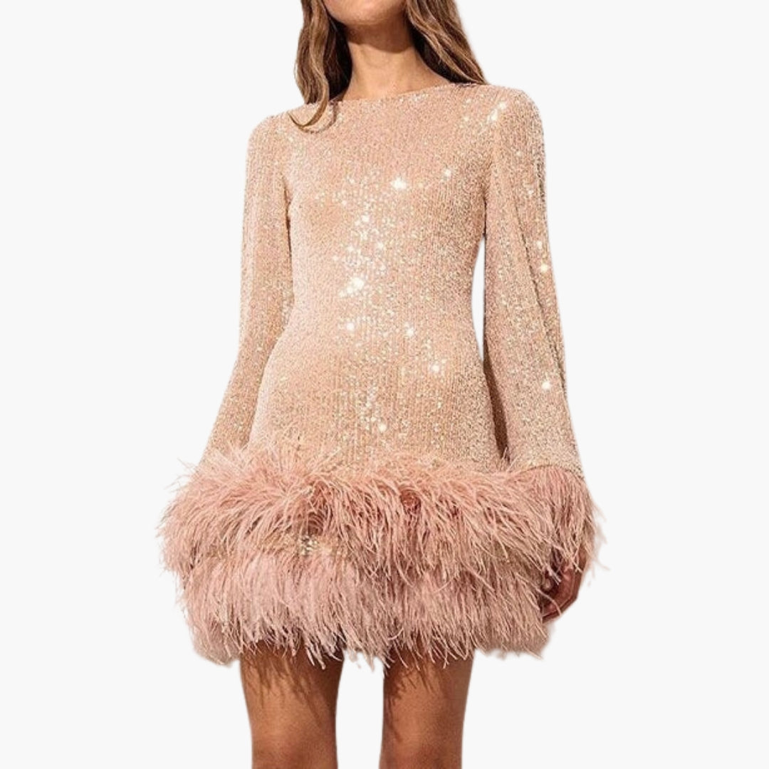 Robe de soirée femme avec sequins et finitions à plumes